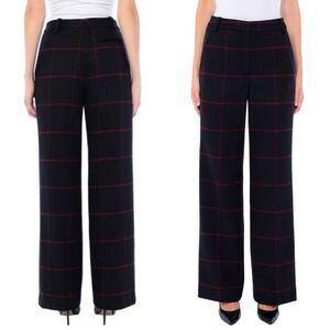 Self Portrait Size 8 Wool Blend High Rise Check Trousers Plaid Wide Leg Pant